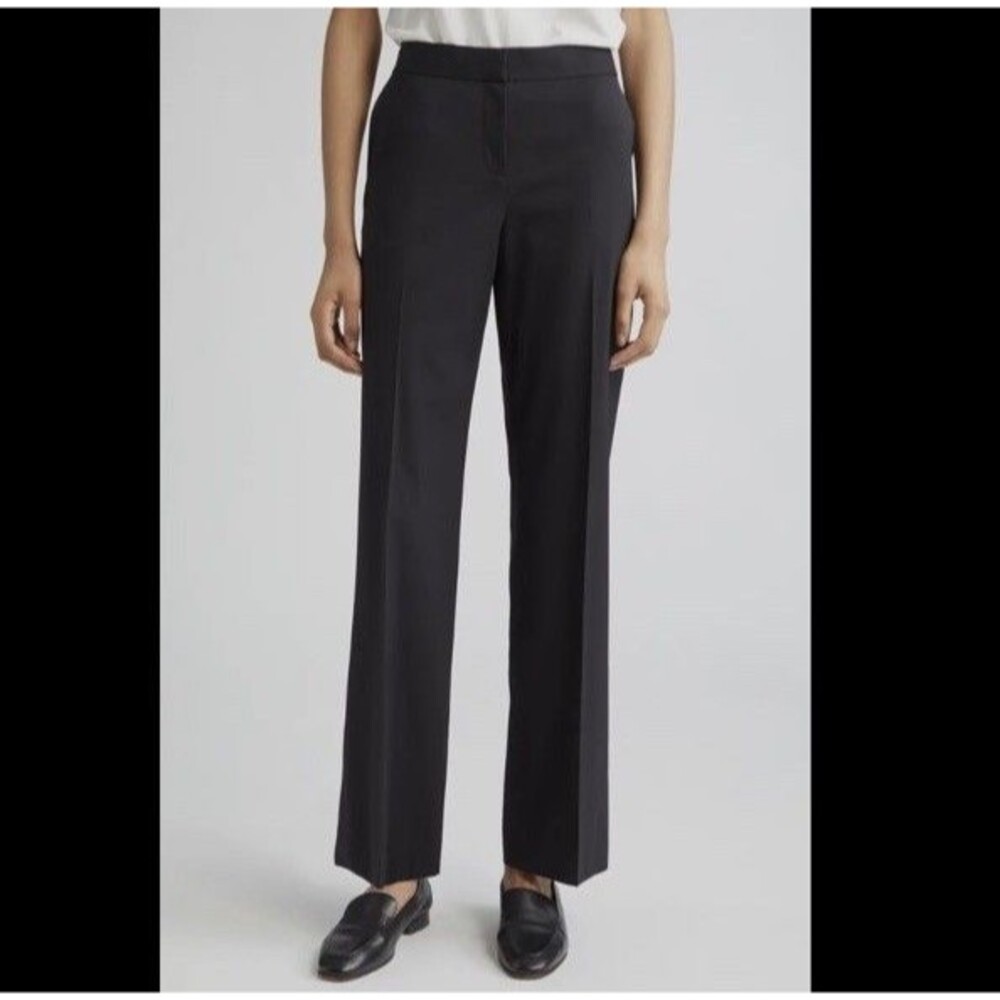 Lafayette 148 New York Irving Straight Leg Stretch Wool Pants Dark Navy, Size 12